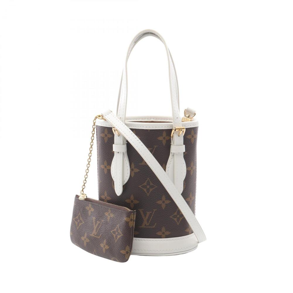 Louis Vuitton Bucket Monogram Handbag Canvas Leather Brown White